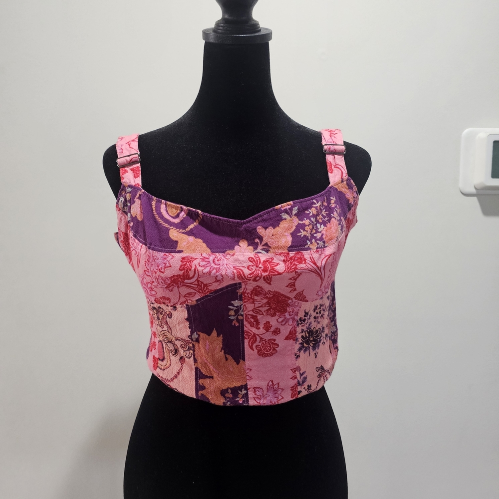 Free Peoplepatchwork Floral Crop Top In Pink And Purple Size Small Petite {B22}